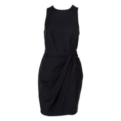 Christian Dior Black Cotton Draped Sleeveless Faux Wrap Mini Dress M