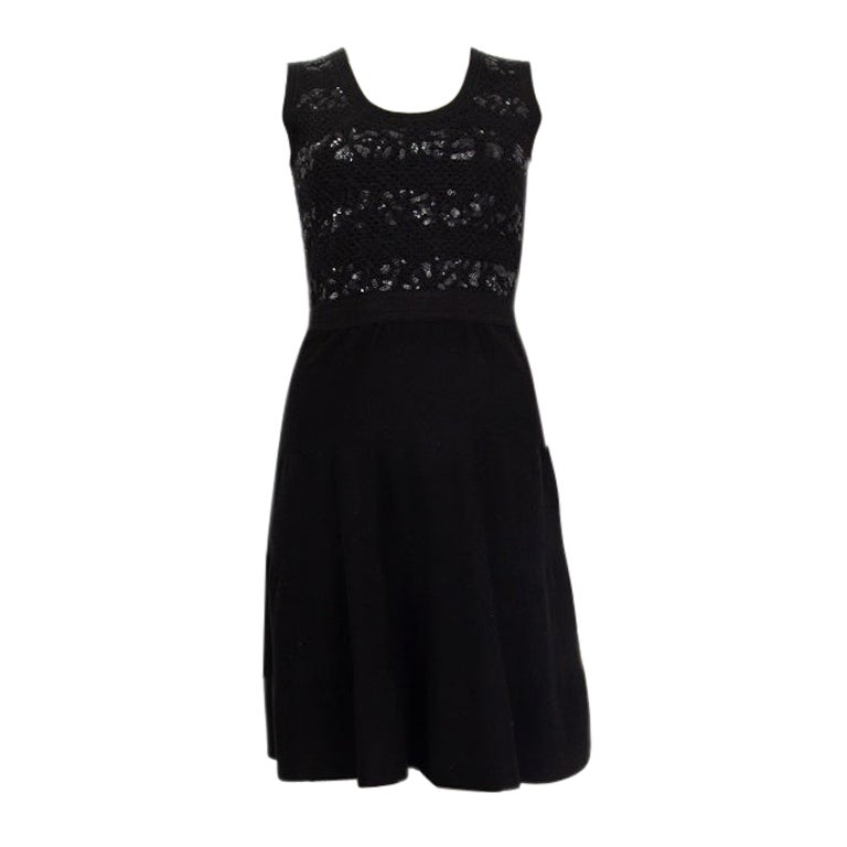 CHRISTIAN DIOR Schwarzes ärmelloses Strickkleid aus Baumwolle SEQUIN EMBELLISHED 38 S im Angebot