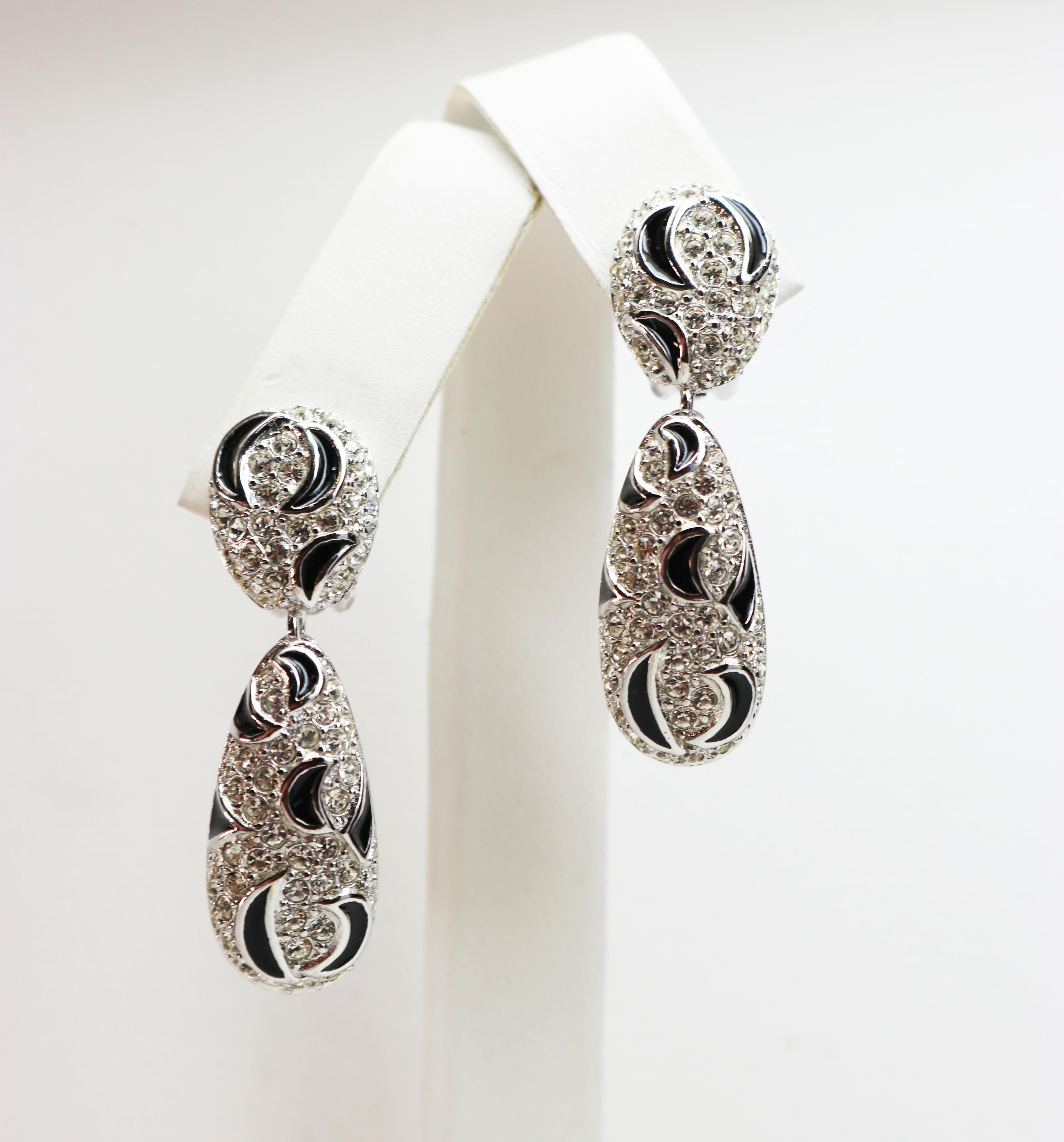 Christian Dior Black Crescent Moon Silver Earrings 6