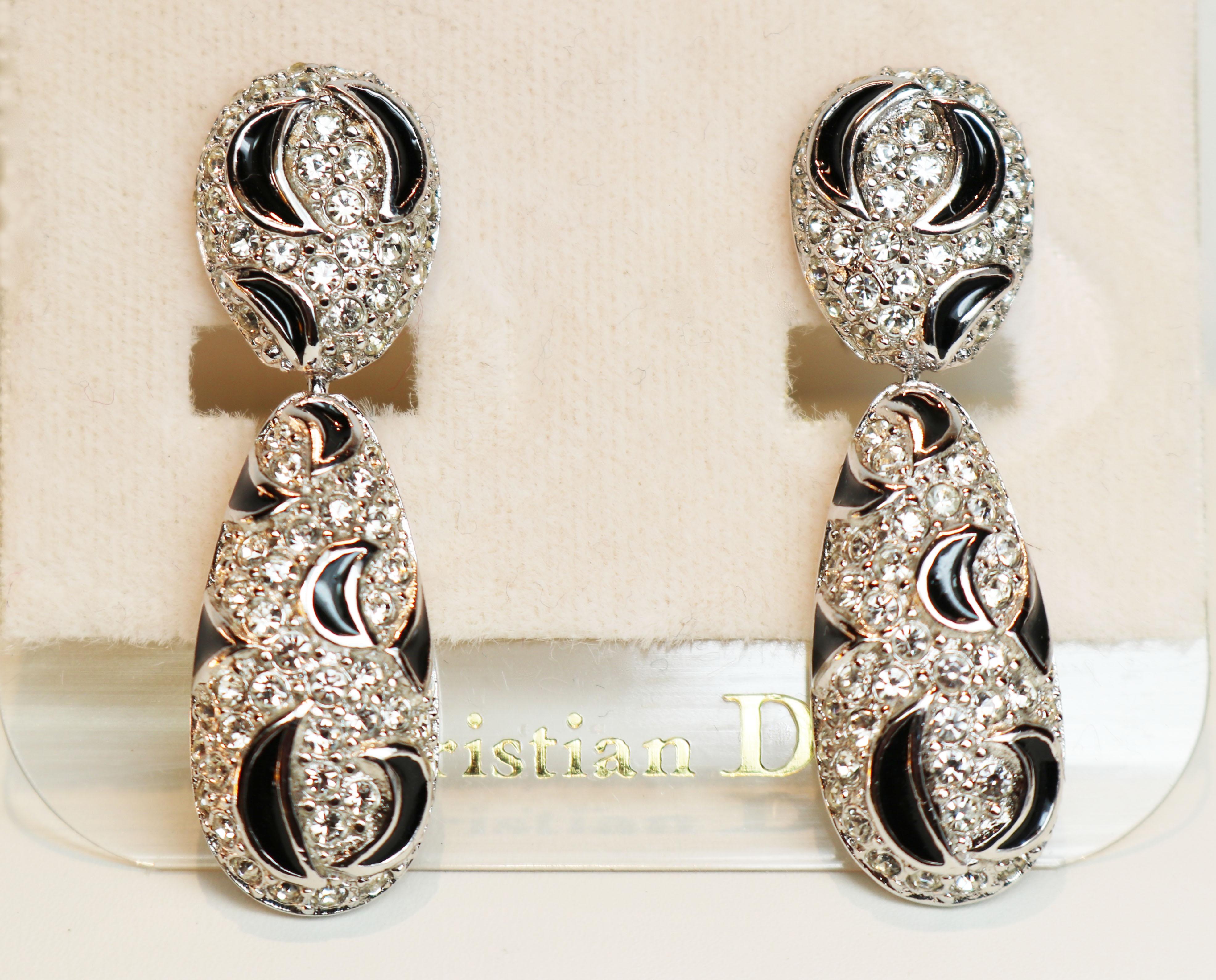 Women's or Men's Christian Dior Black Crescent Moon Silver Earrings