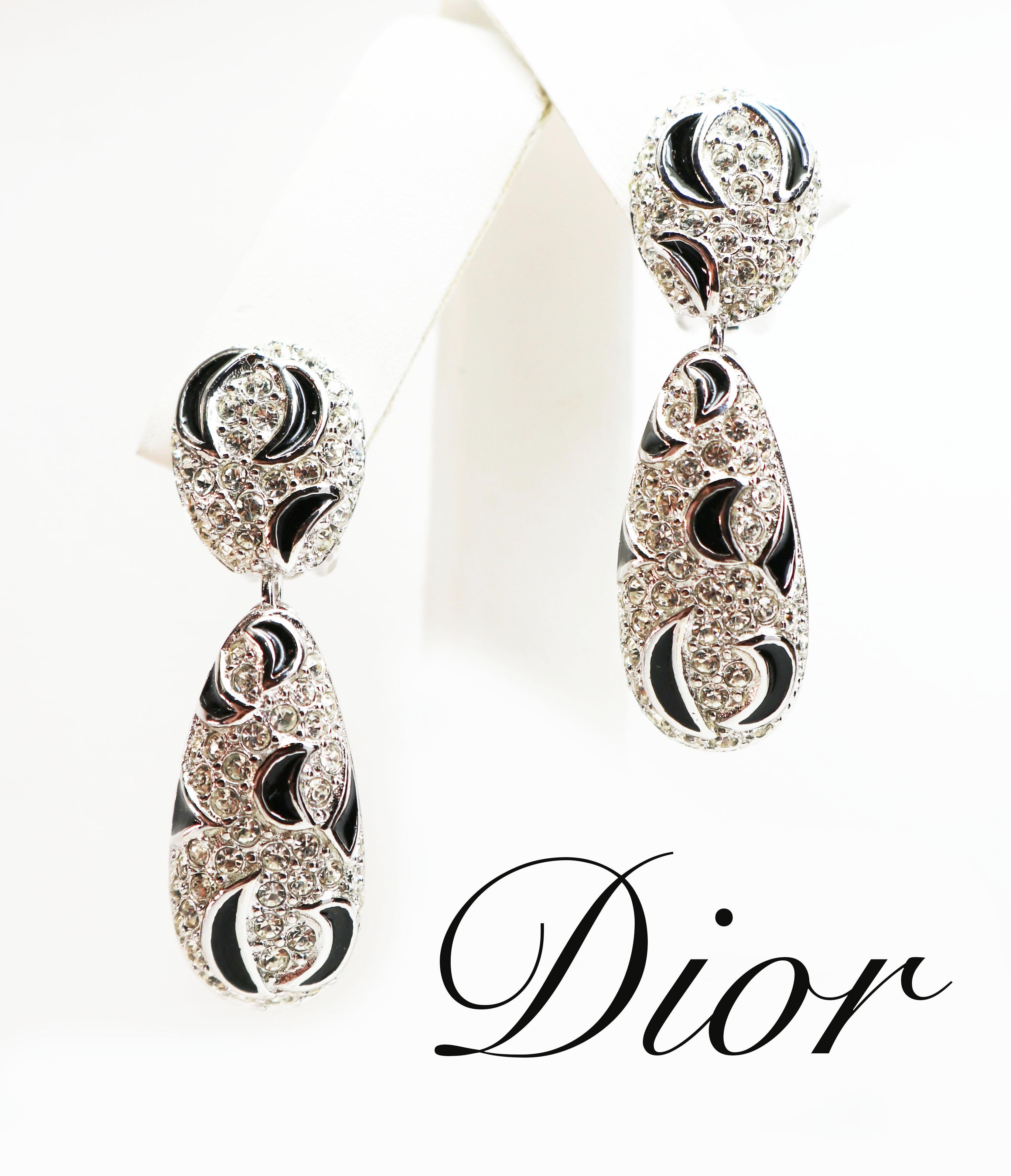 Christian Dior Black Crescent Moon Silver Earrings 2