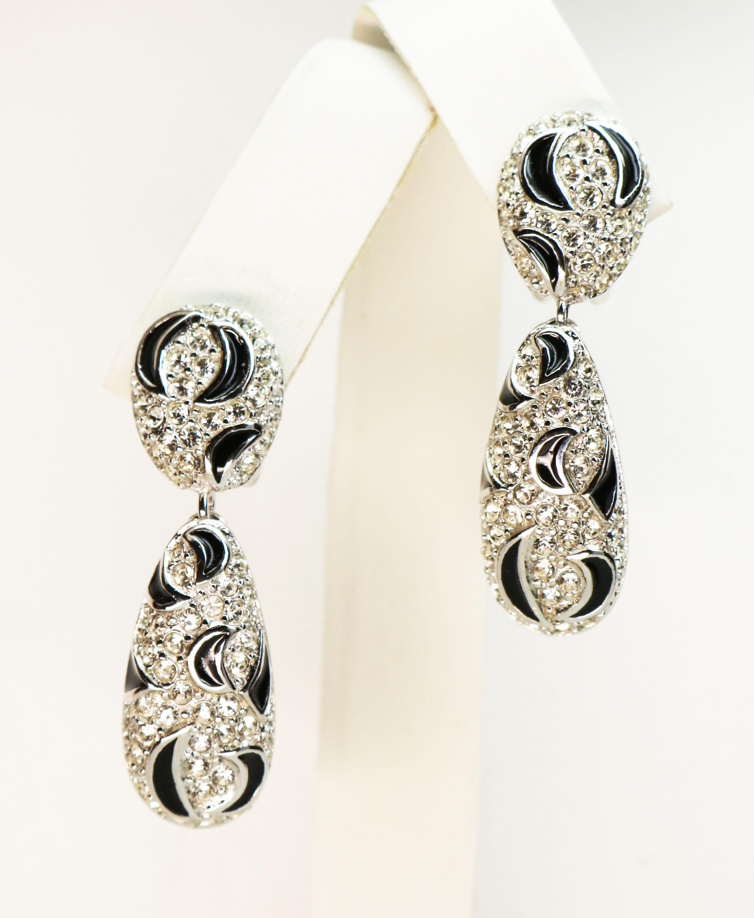 Christian Dior Black Crescent Moon Silver Earrings 3
