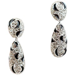 Christian Dior Black Crescent Moon Silver Earrings