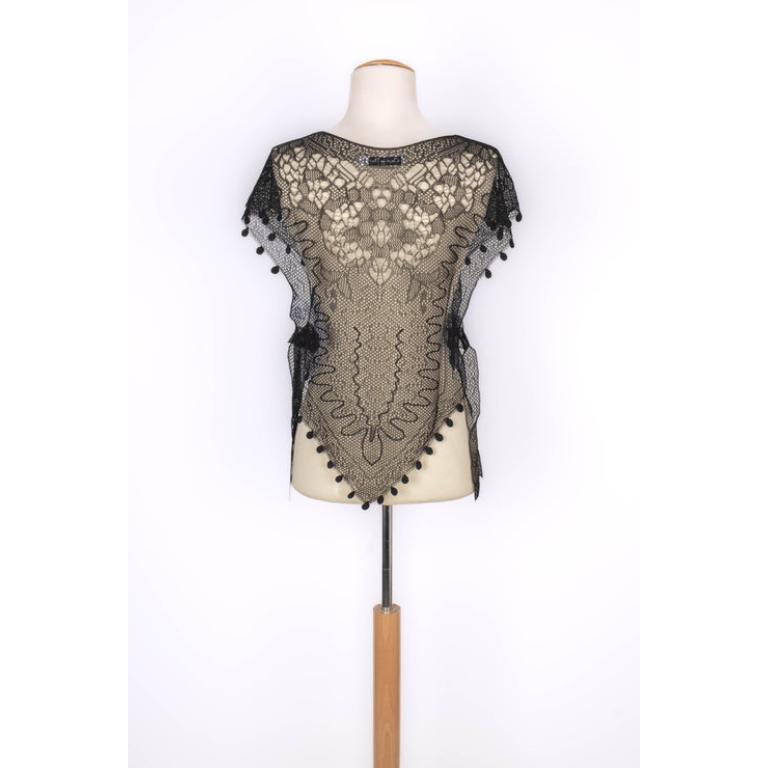 Women's Christian Dior Black Crocheted Silk Hemstitched Top, 2025