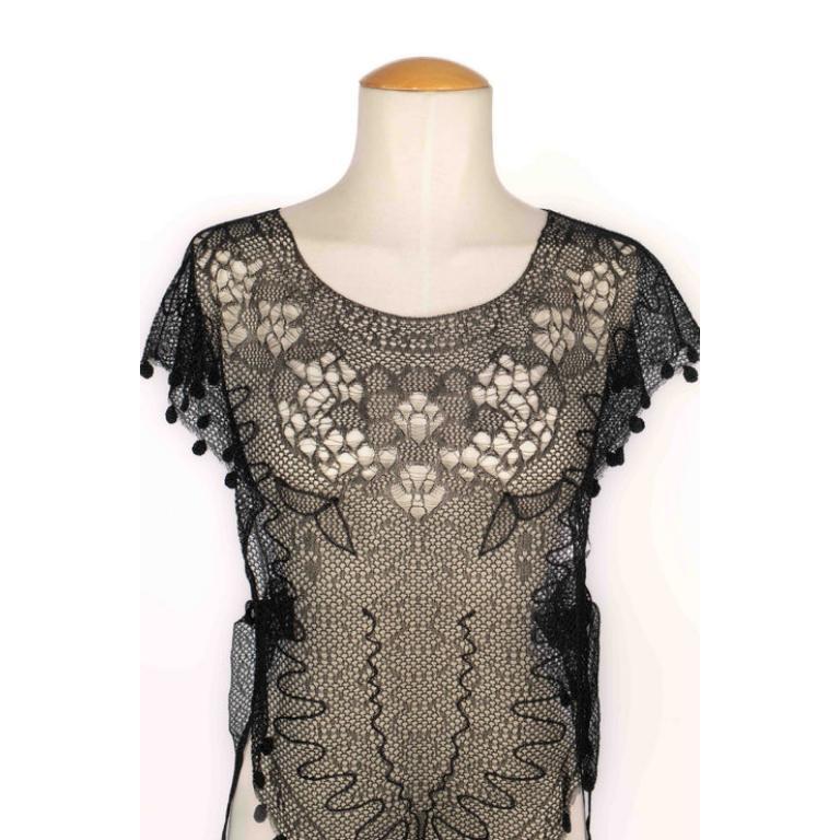 Christian Dior Black Crocheted Silk Hemstitched Top, 2025 2