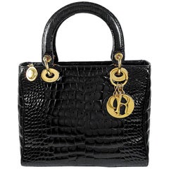 Used CHRISTIAN DIOR Black Crocodile Bag