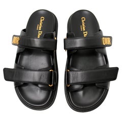 Christian Dior Black Dioract Lambskin Leather Velcro Slides
