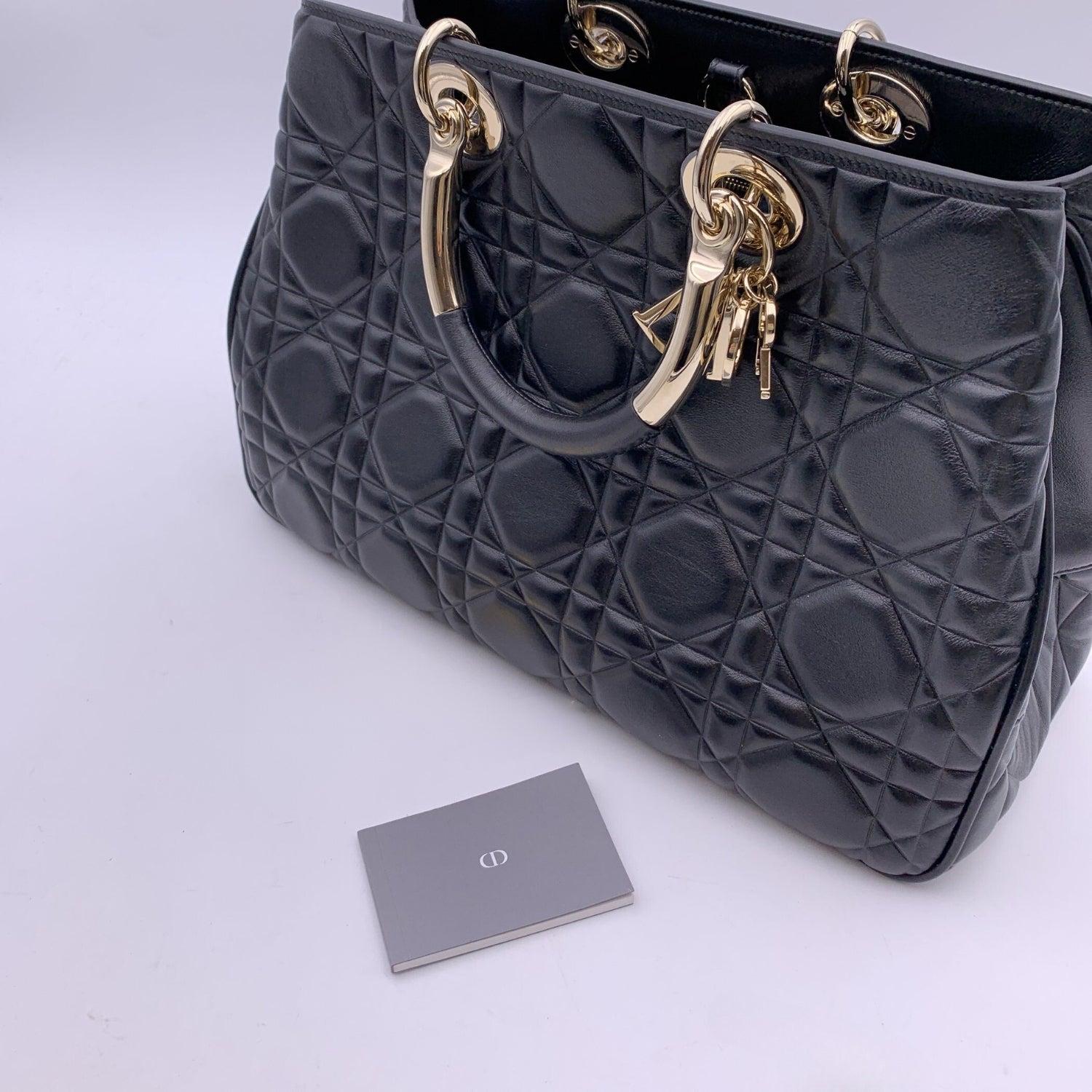 Christian Dior Black Embossed Cannage Leather Lady 95.22 Tote Bag 4