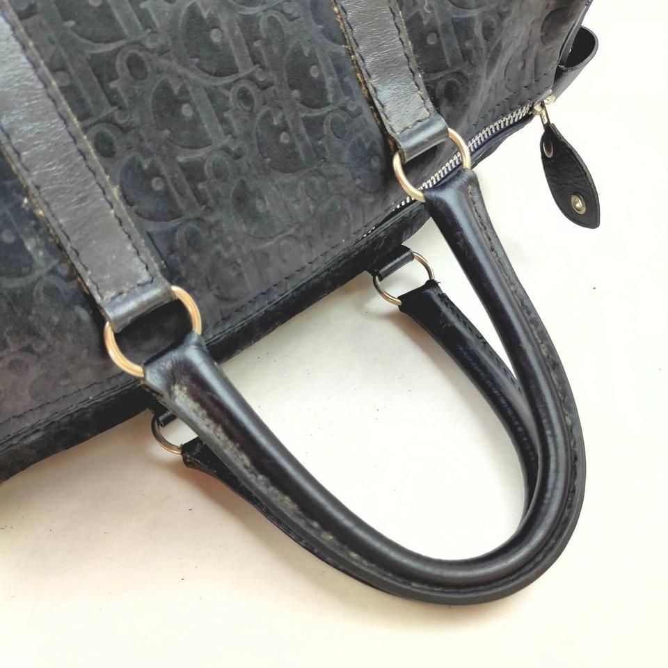 Christian Dior Black Embossed Suede Monogram Trotter Boston Bag  862031 6
