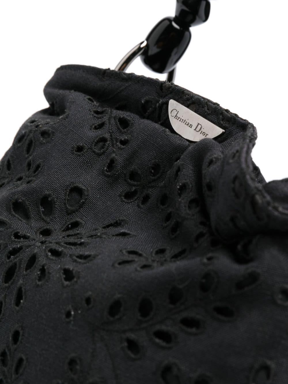 Christian Dior Black Embroidered Cotton Malice Tote Bag In Good Condition For Sale In Paris, FR