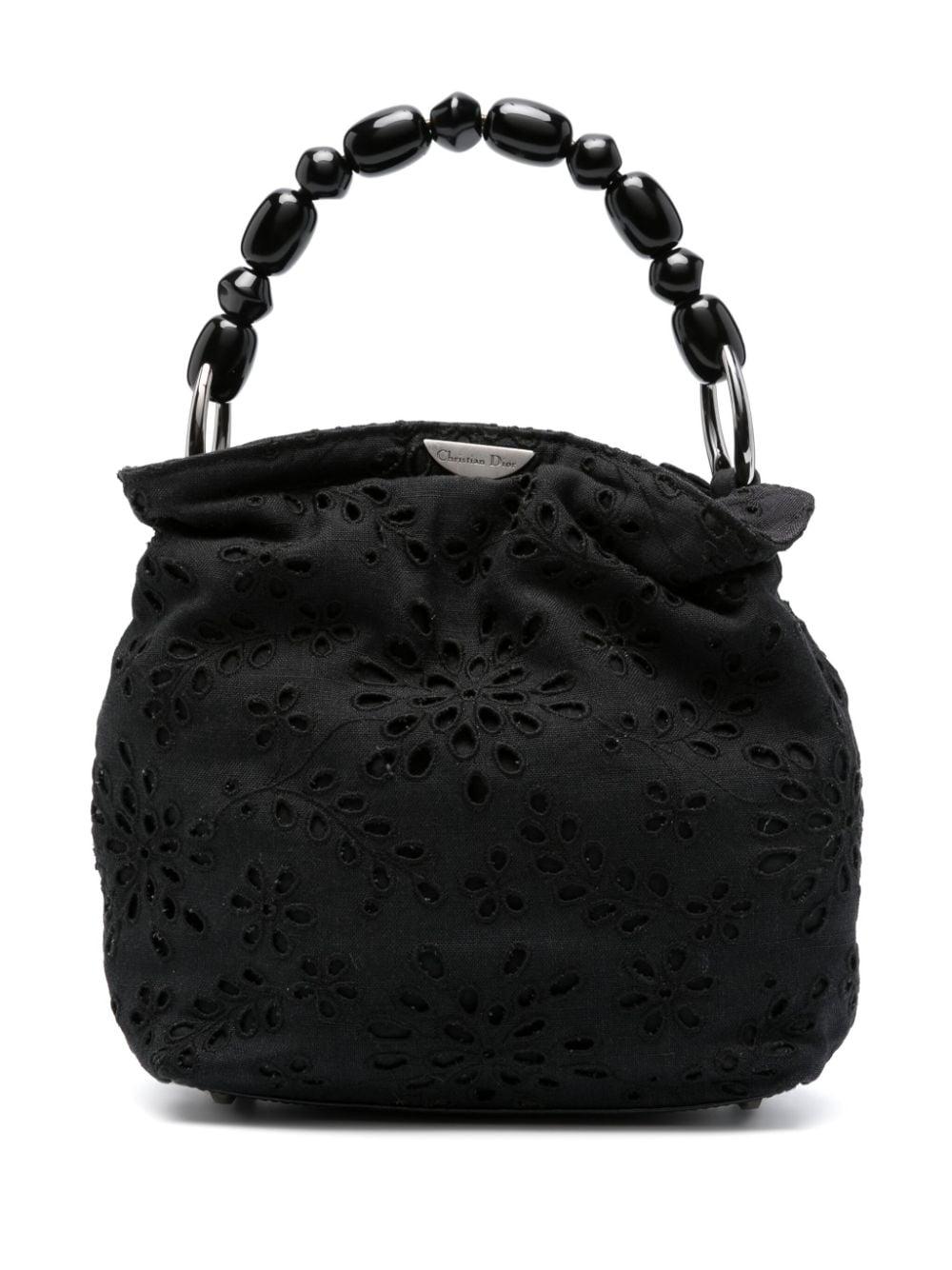 Christian Dior Black Embroidered Cotton Malice Tote Bag For Sale 2