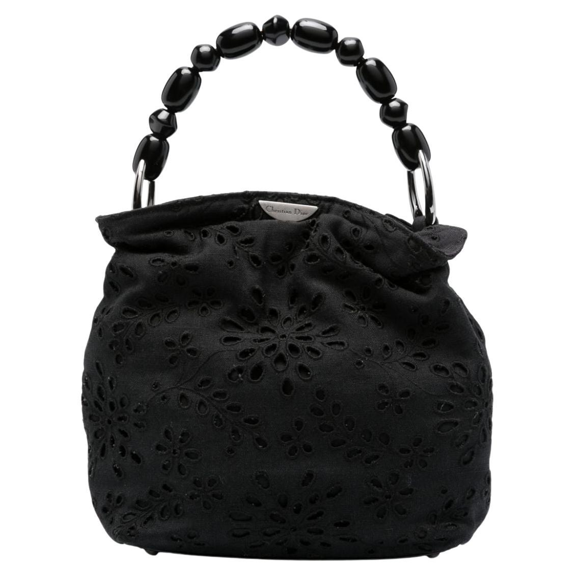 Christian Dior Black Embroidered Cotton Malice Tote Bag For Sale