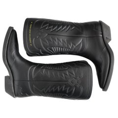 Christian Dior Black Embroidered Rubber Cowboy Boots sz 38