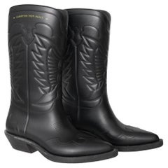 Christian Dior Black Embroidered Rubber Cowboy Boots sz 38