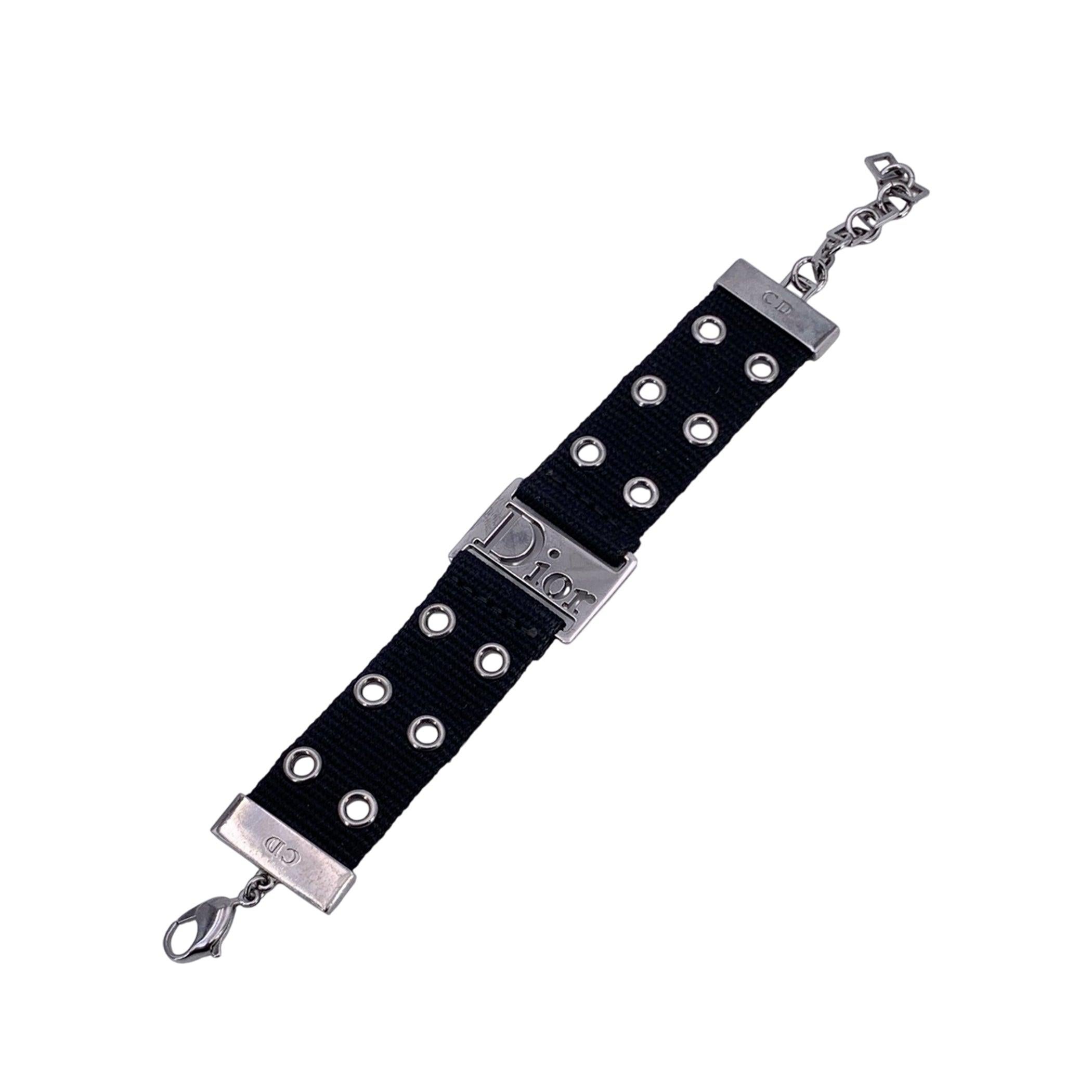 Women's Christian Dior Black Fabric Strap Logo Panel Street Chic Bracelet