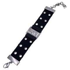 Christian Dior Black Fabric Strap Logo Panel Street Chic Bracelet