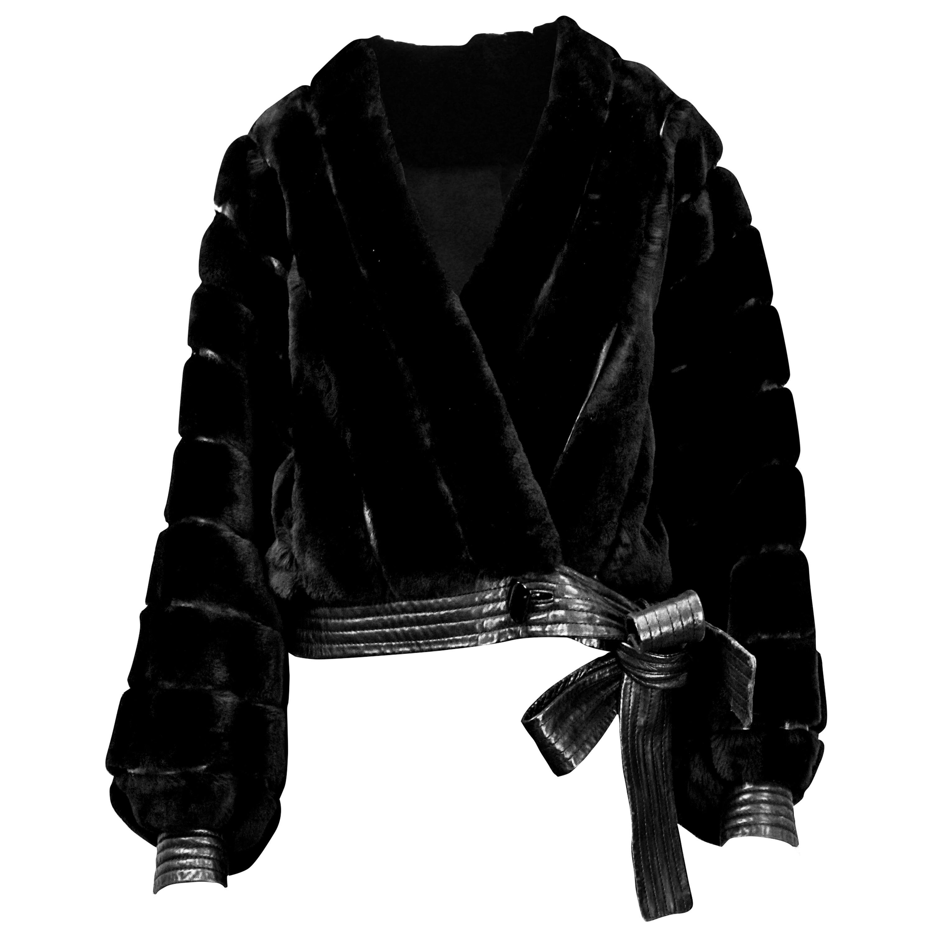 Christian Dior black faux fur and leather trimmed short jacket, circa 1967