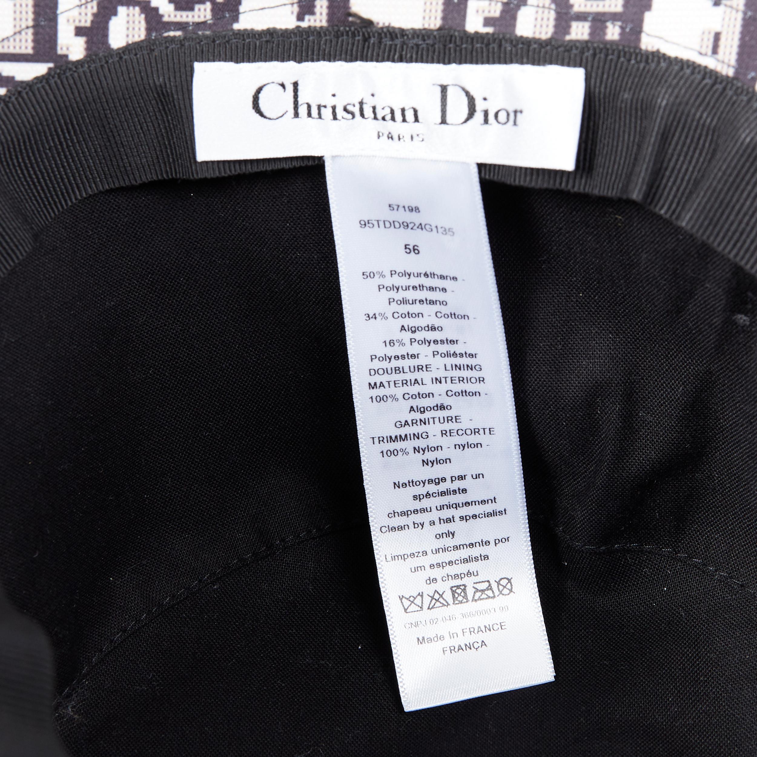 CHRISTIAN DIOR black faux leather net mesh trimmed monogram oblique bucket hat 2