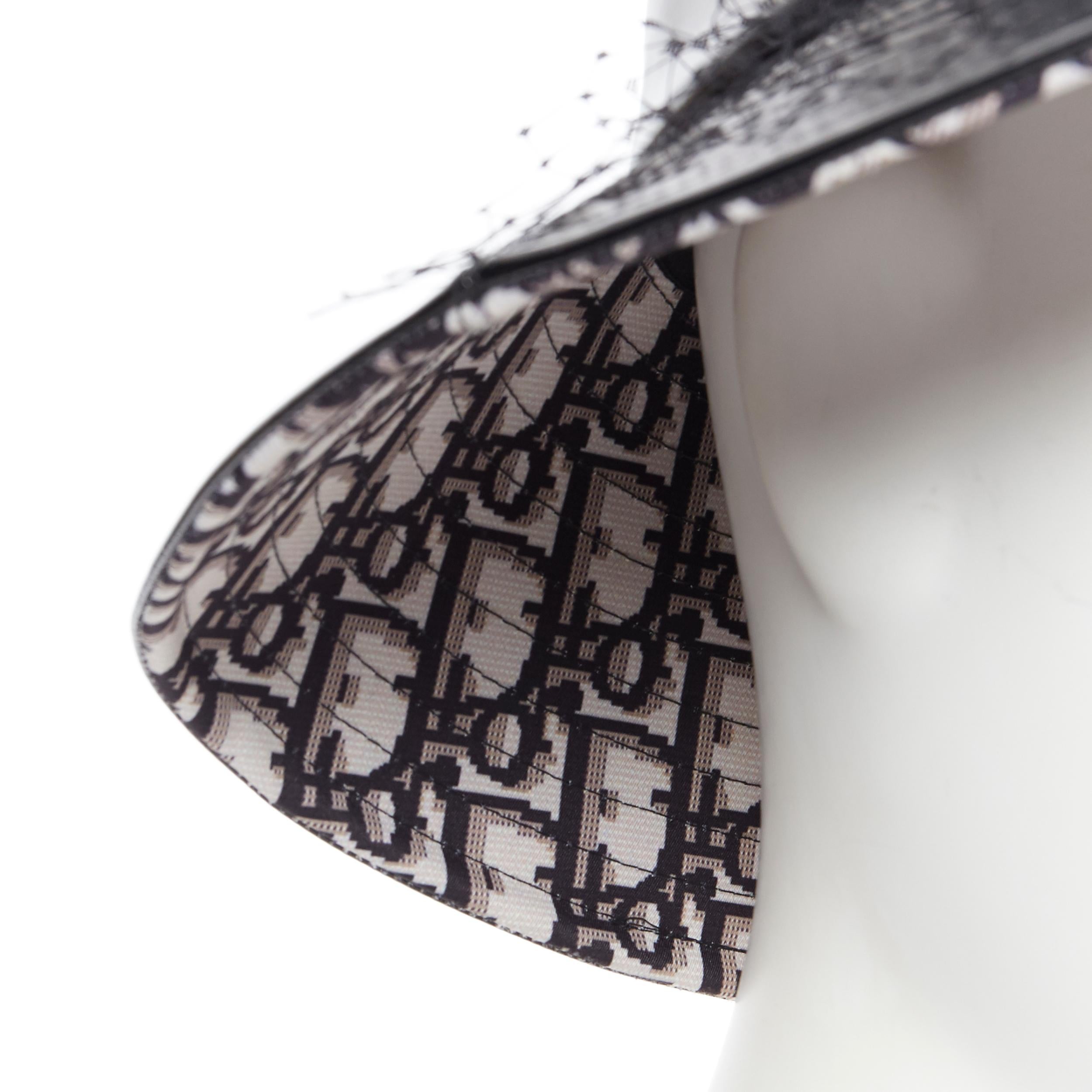 Women's CHRISTIAN DIOR black faux leather net mesh trimmed monogram oblique bucket hat
