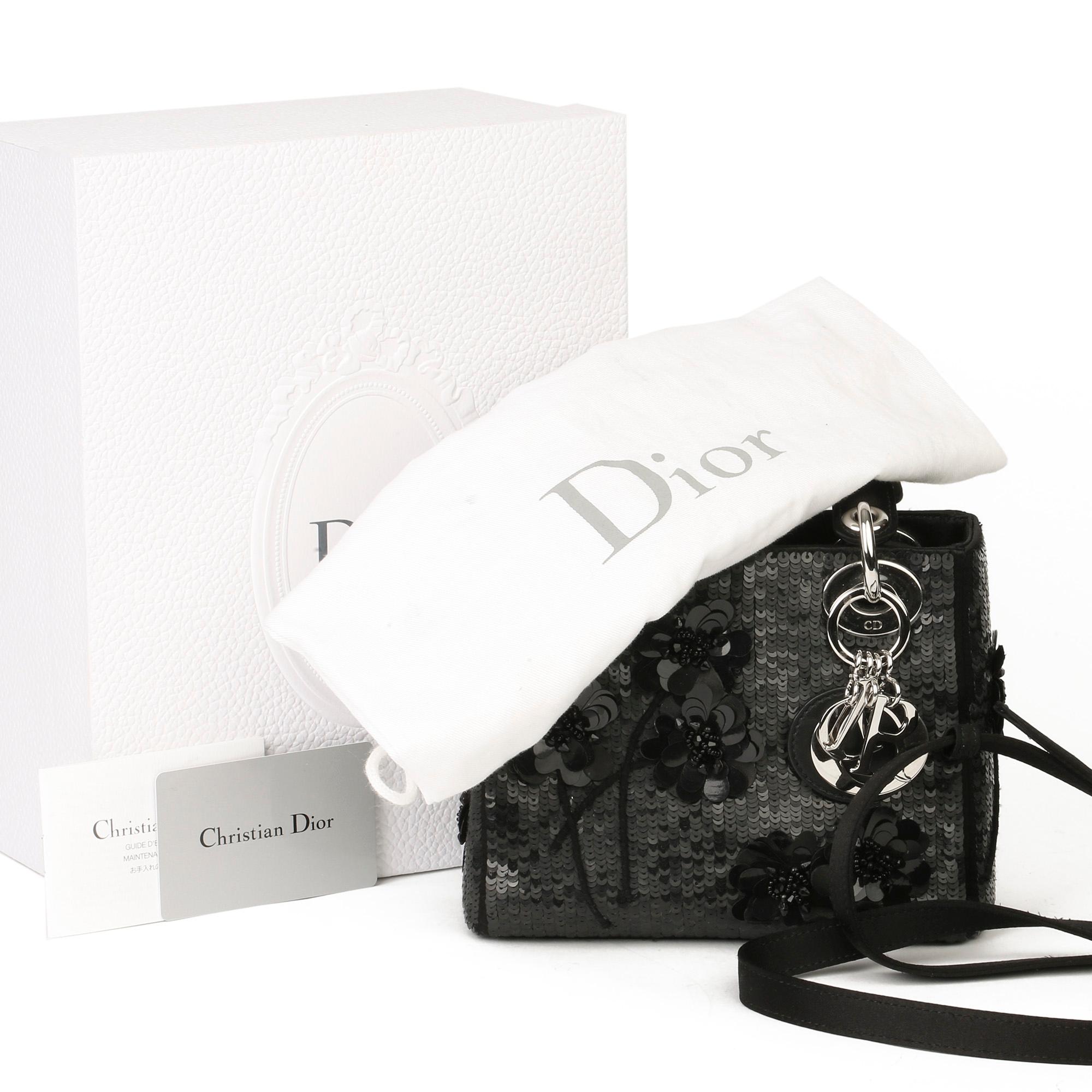 Christian Dior Black Floral Sequin Embellished Satin Mini Lady Dior  4