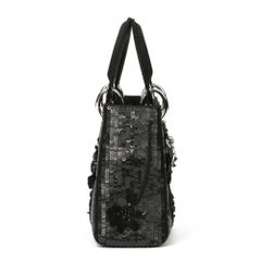 Christian Dior Black Floral Sequin Embellished Satin Mini Lady Dior