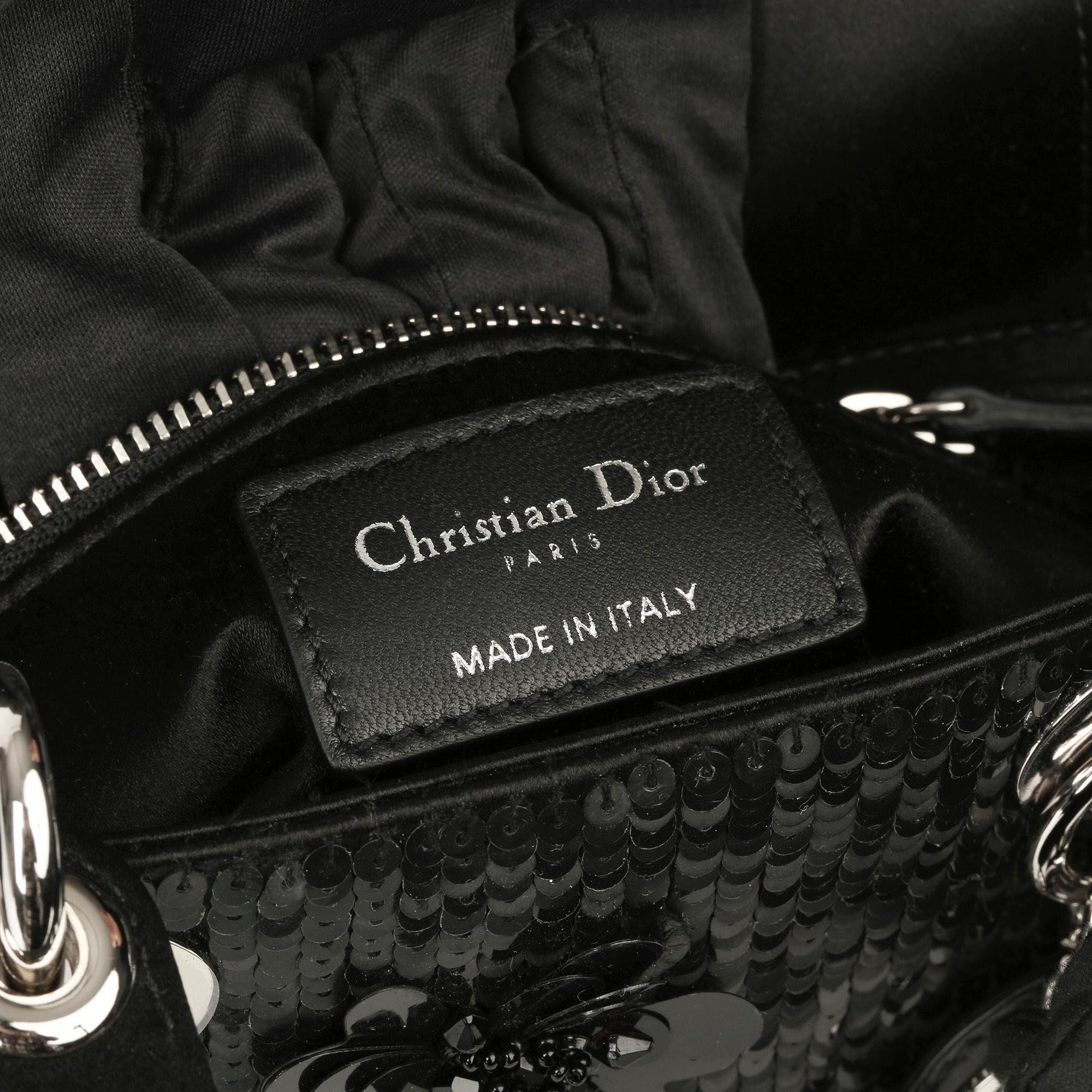 Christian Dior Black Floral Sequin Embellished Satin Mini Lady Dior  1