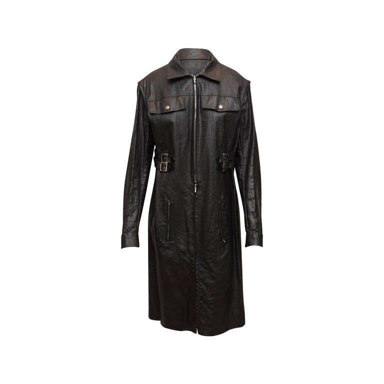 Christian Dior Black Galliano Era Waxed Coat For Sale at 1stDibs