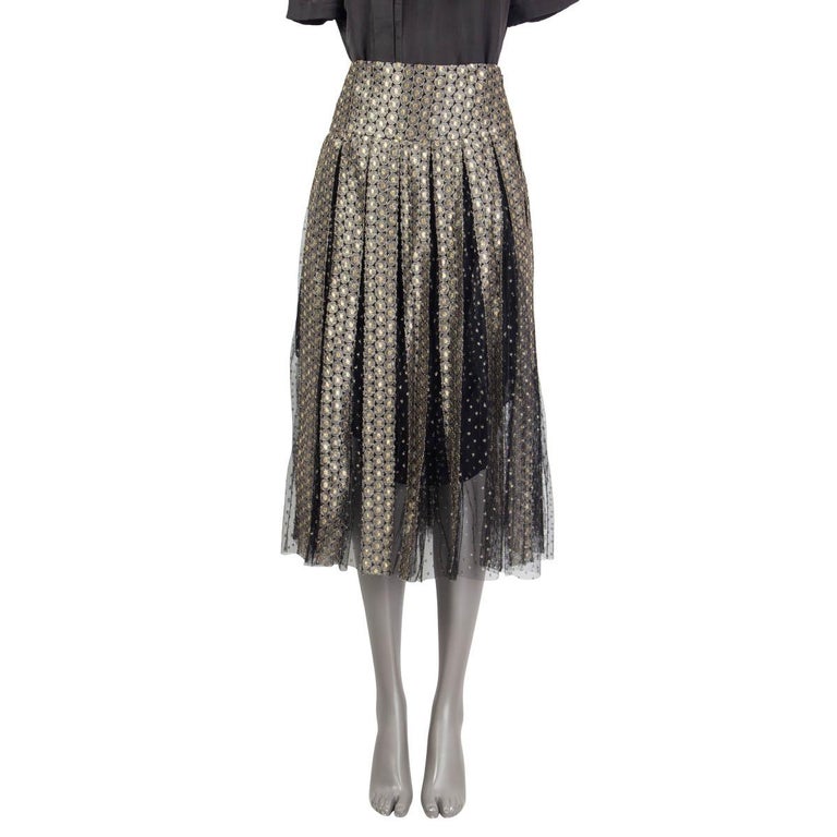 CHRISTIAN DIOR black and gold 2018 PANELED EMBROIDERED TULLE MIDI Skirt ...