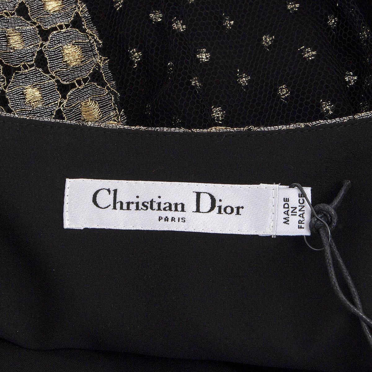 Gray CHRISTIAN DIOR black & gold 2018 PANELED EMBROIDERED TULLE MIDI Skirt 38 S