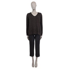 CHRISTIAN DIOR black & gold cashmere 2018 POLKA DOT V-Neck Sweater 38 S