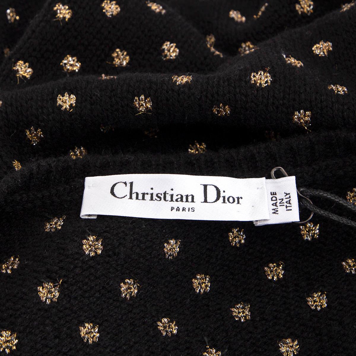 CHRISTIAN DIOR black & gold cashmere 2018 POLKA DOT V-Neck Sweater 38 S For Sale 1