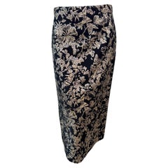 Christian Dior Black 
Gold Metallic Floral Jacquard Midi Skirt FR 36