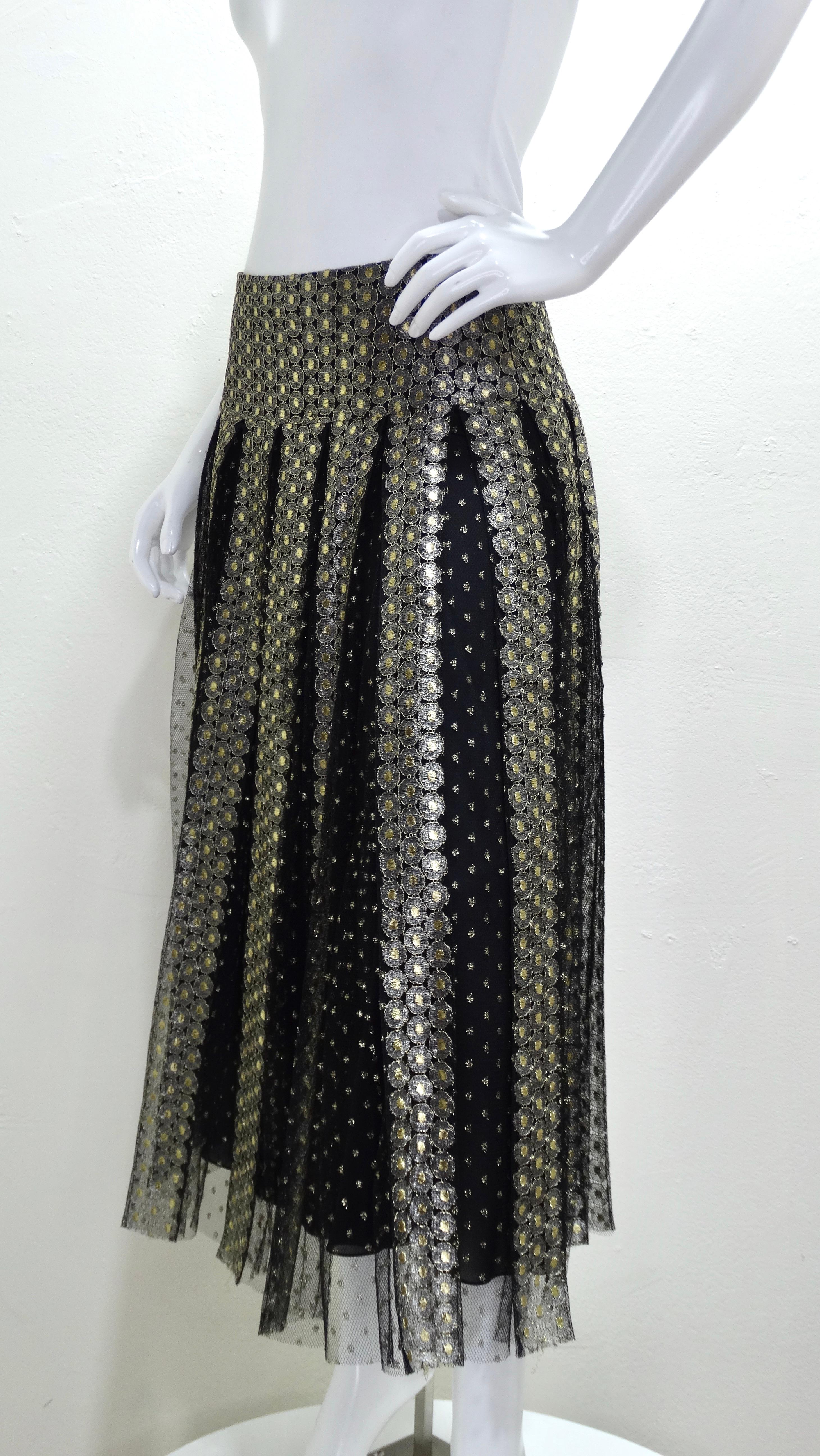 Christian Dior Black/Gold Metallic Tulle Skirt In Excellent Condition In Scottsdale, AZ