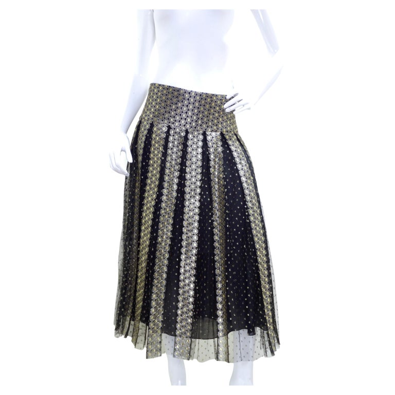 Christian Dior Black/Gold Metallic Tulle Skirt For Sale