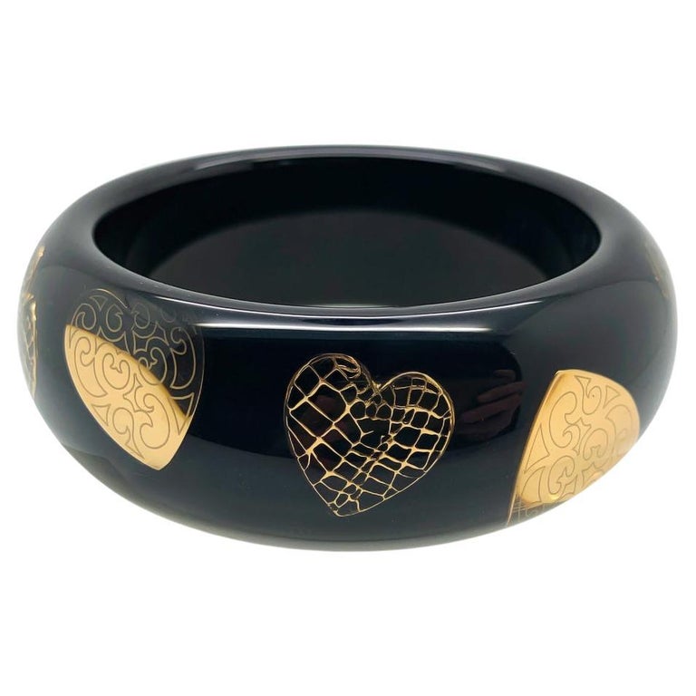Christian Dior Black and Gold Resin Heart Bangle 1990s For Sale at 1stDibs