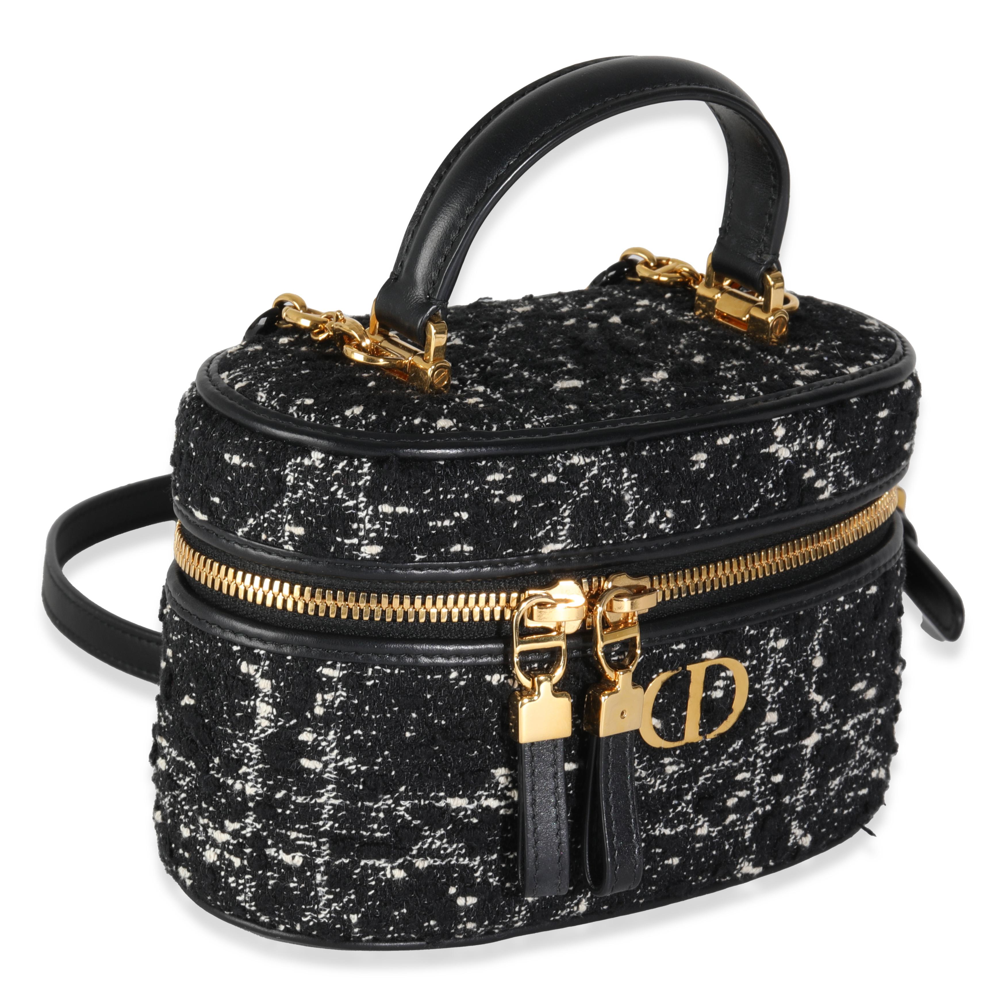 Christian Dior Black Gold Tweed Mini Caro Vanity In Excellent Condition In New York, NY