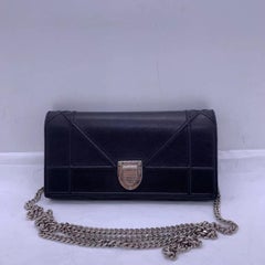 Christian Dior Black Grained Calfskin Diorama Croisière Wallet on Chain Bag