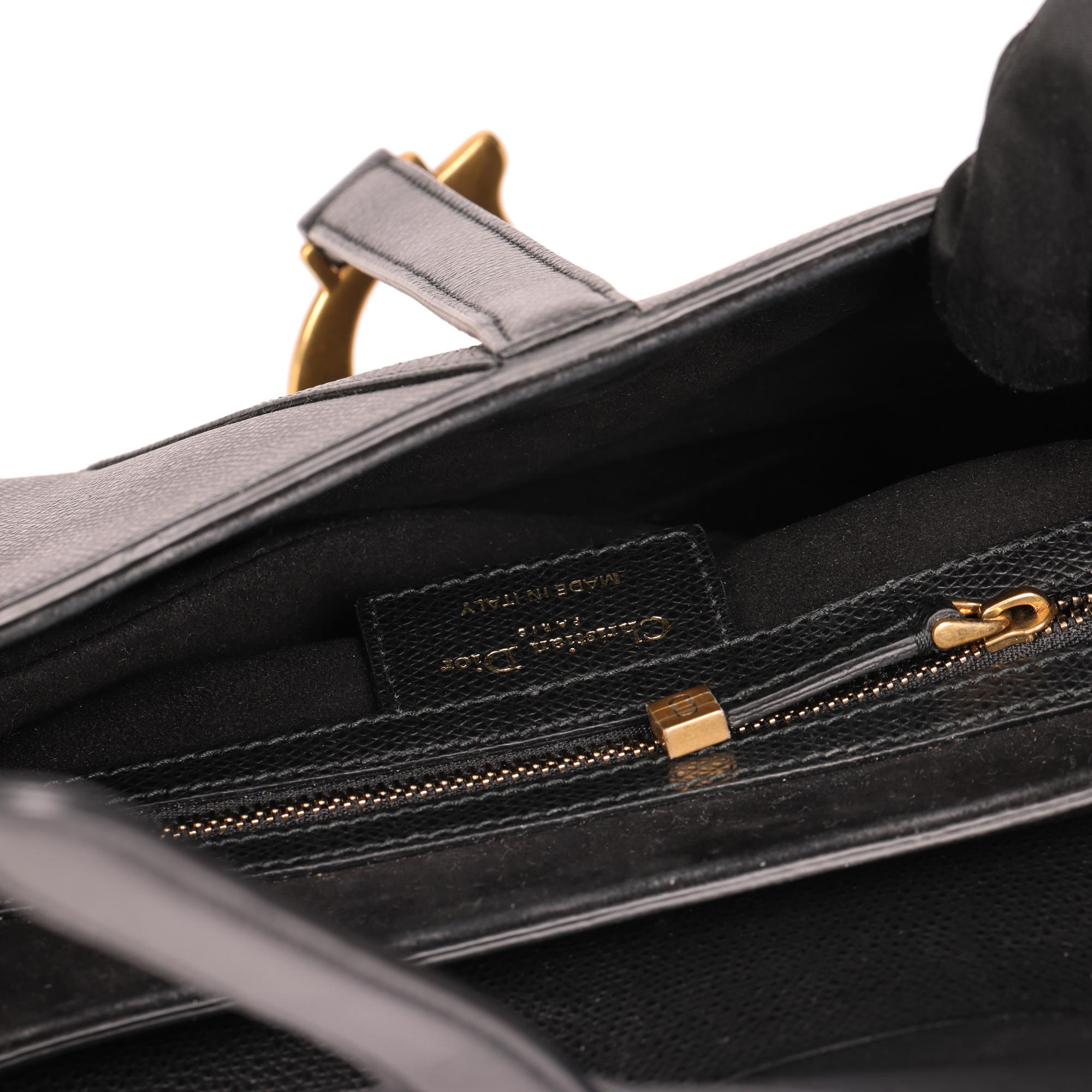 CHRISTIAN DIOR Black Grained Calfskin Leather Saddle Bag 3