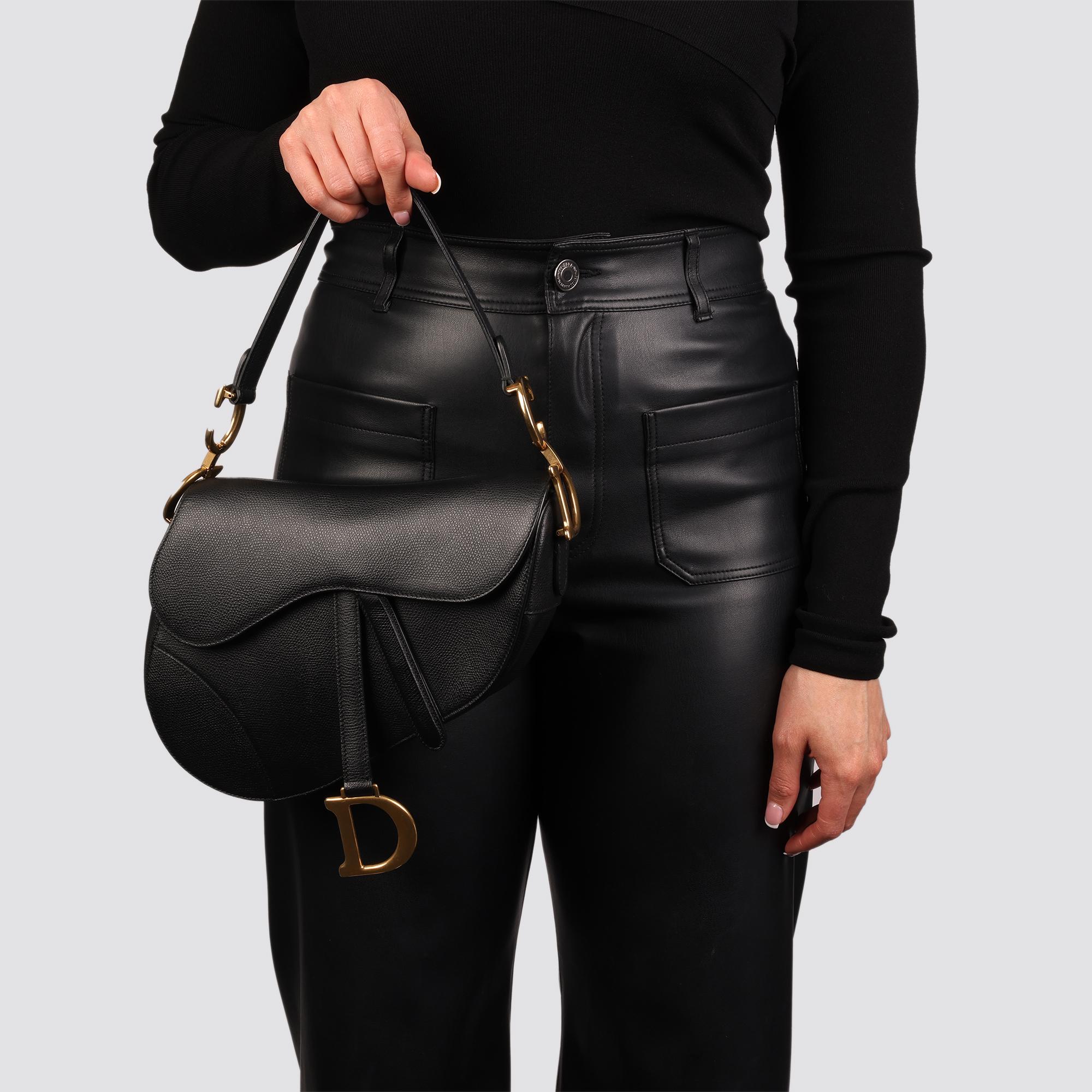 CHRISTIAN DIOR Black Grained Calfskin Leather Saddle Bag 5
