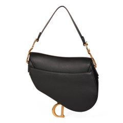 CHRISTIAN DIOR Black Grained Calfskin Leather Saddle Bag