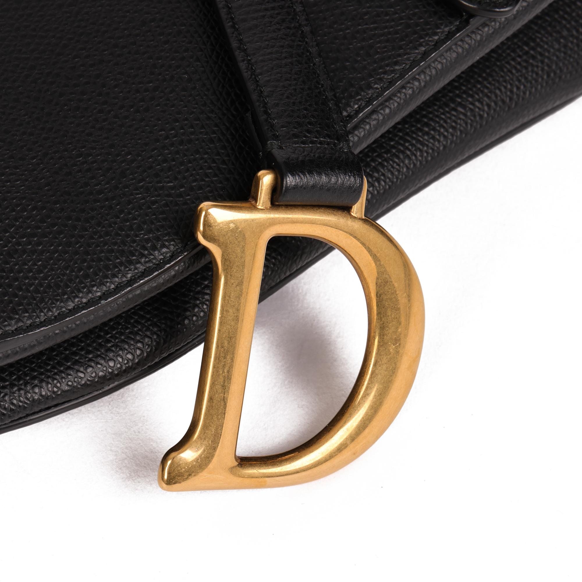 CHRISTIAN DIOR Black Grained Calfskin Leather Saddle Bag In Excellent Condition In Bishop's Stortford, Hertfordshire