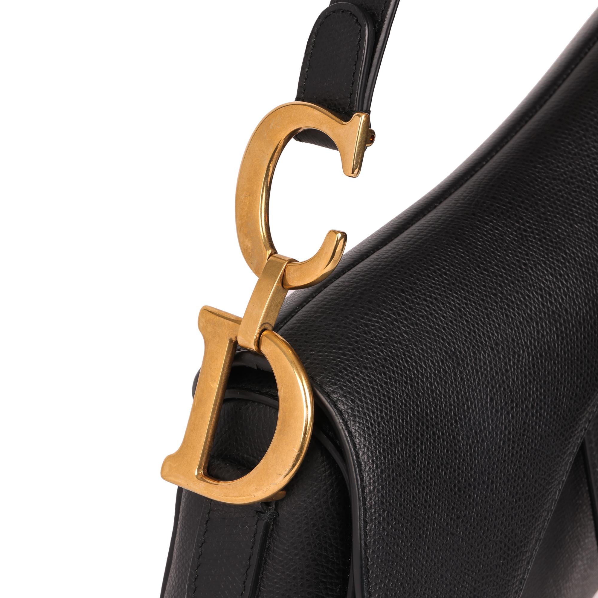 Women's CHRISTIAN DIOR Black Grained Calfskin Leather Saddle Bag