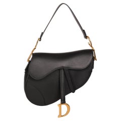 Used CHRISTIAN DIOR Black Grained Calfskin Leather Saddle Bag