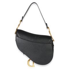 Christian Dior Black Grained Calfskin Medium Saddle Bag