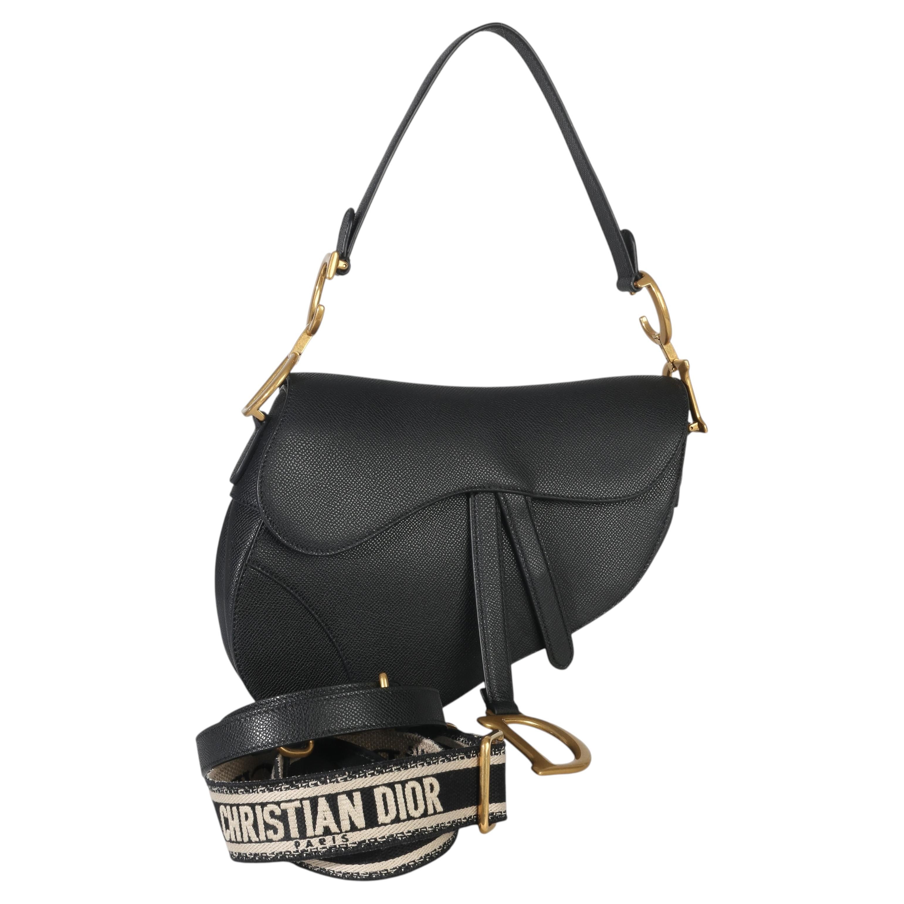 Christian Dior Borsa media in pelle di vitello martellata nera
