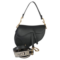 Christian Dior Schwarzes genarbtes Kalbsleder Mittlere Satteltasche