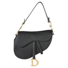 Christian Dior Black Grained Calfskin Medium Saddle Bag