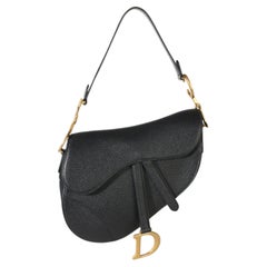 Christian Dior Black Grained Calfskin Medium Saddle Bag