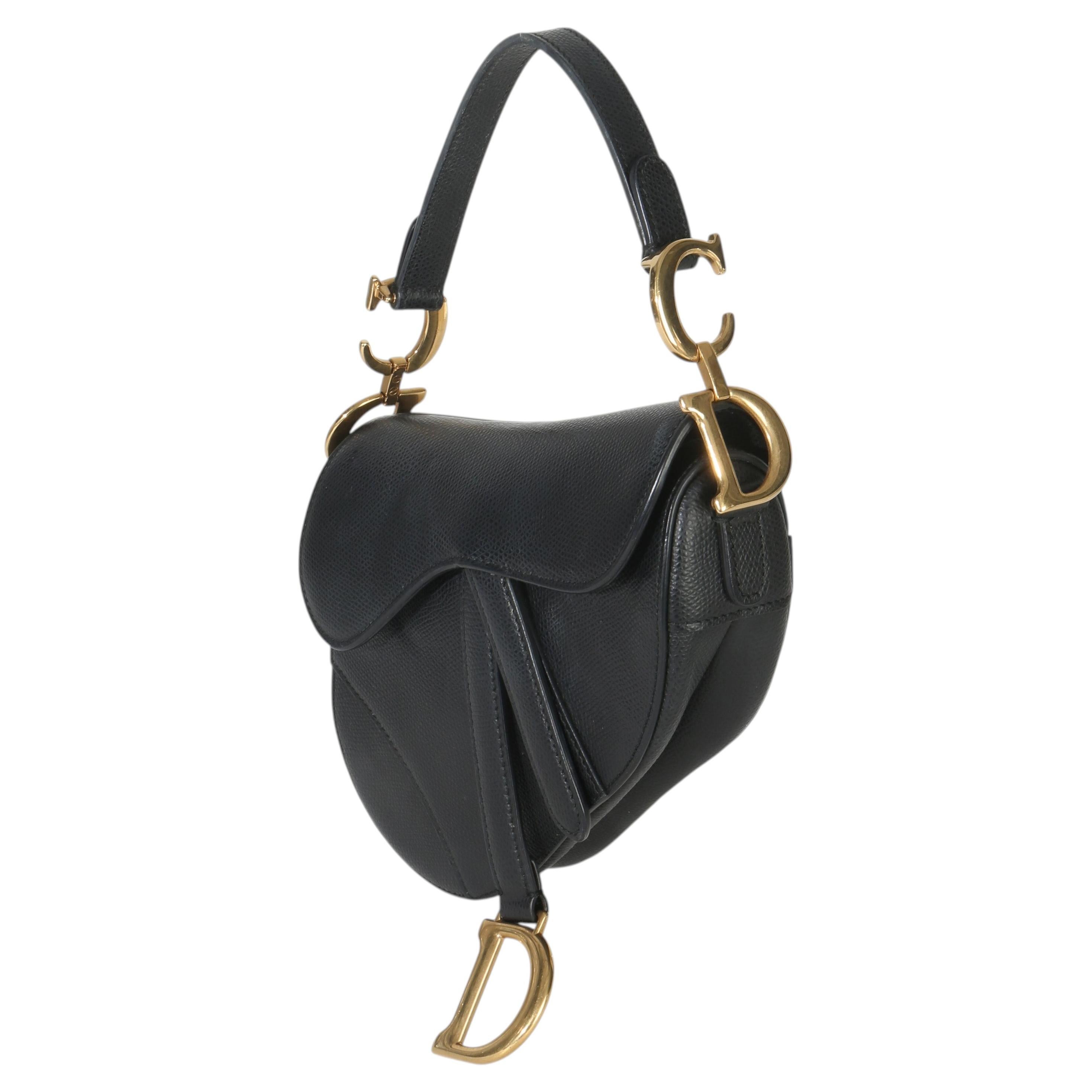 Christian Dior Mini Saddle in pelle di vitello nera a grana grossa