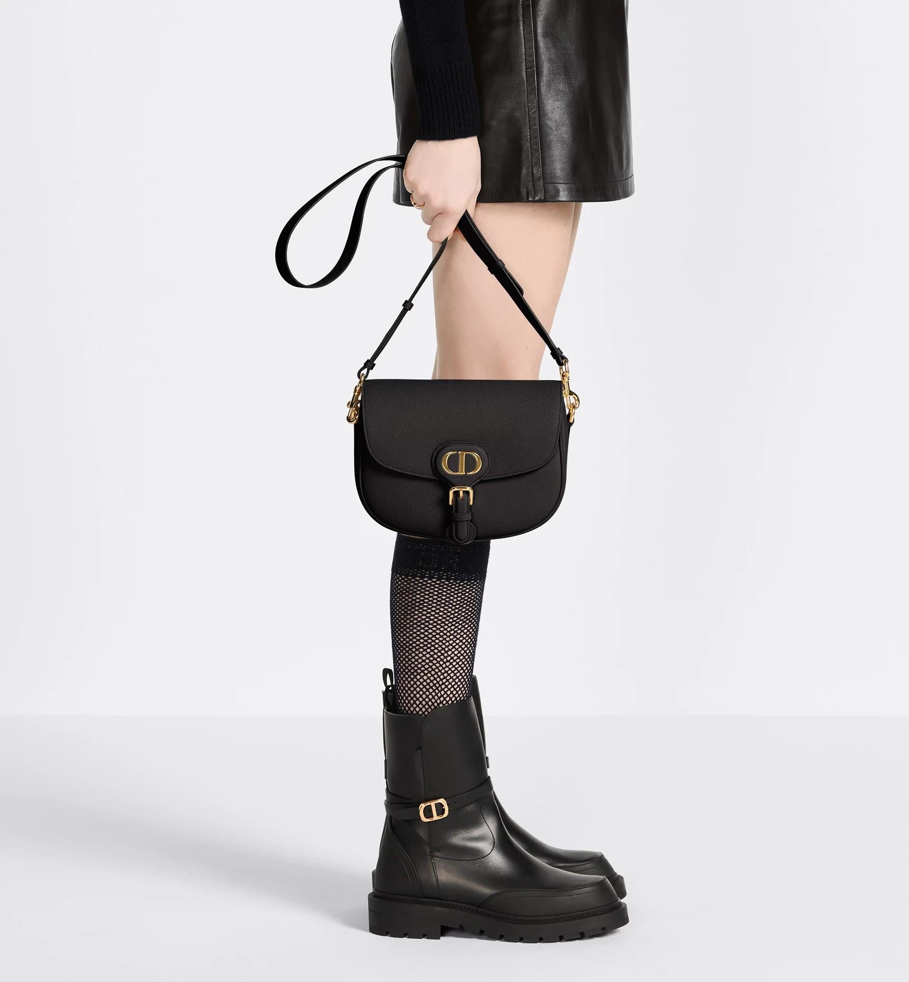 CHRISTIAN DIOR black grained leather BOBBY MEDIUM Crossbody Bag 5